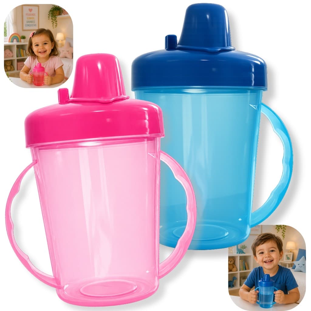 Kit Até 2 Copo De Treinamento Infantil 280ml Com Bico / Tampa e Alça Copo de Transição Criança Livre Bpa