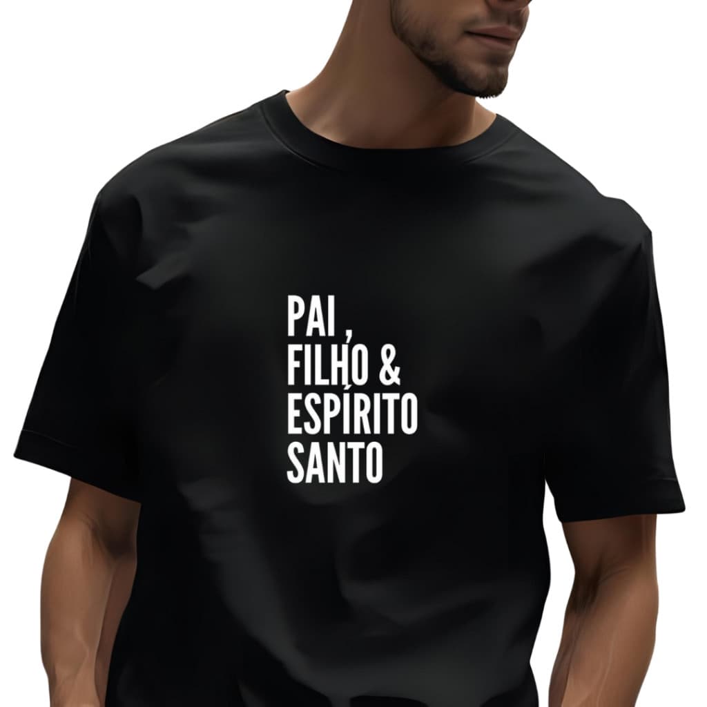 CAMISETA CATÓLICA SANTÍSSIMA TRINDADE "PAI, FILHO E ESPIRITO SANTO" 100" ALGODÃO