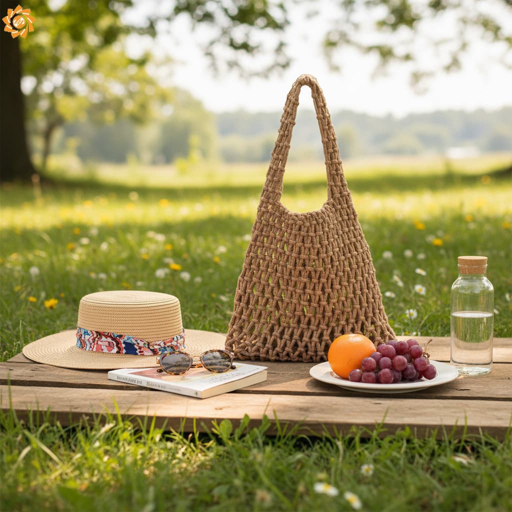 Bolsa De Mão Feminina Oca De Tecido Estilo Coreano Pulso De Praia Para Férias E Uso Diário