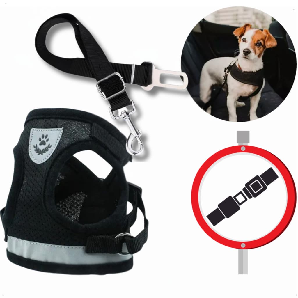 Kit Coleira Peitoral + Cinto de Segurança Pet - Peitoral Guia de Viagem Carro Cachorro 🐾✨