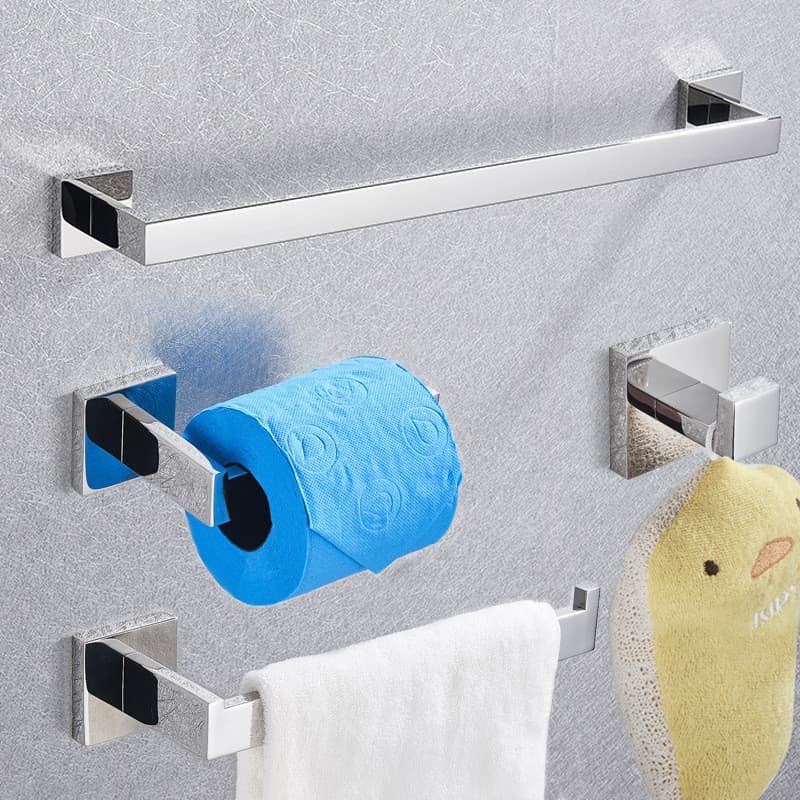 Kit Acessórios Banheiro 4 Peças Inox Prata Parafusado – Toalheiro e Papeleira