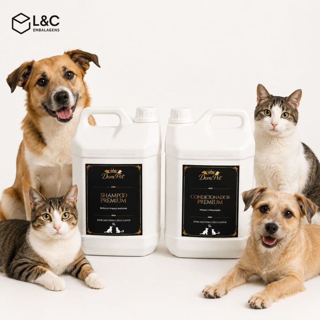 Shampoo e Condicionador Dom Pet 5 Litros Linha Premium p/ Cachorro Gato Hidratação Limpeza
