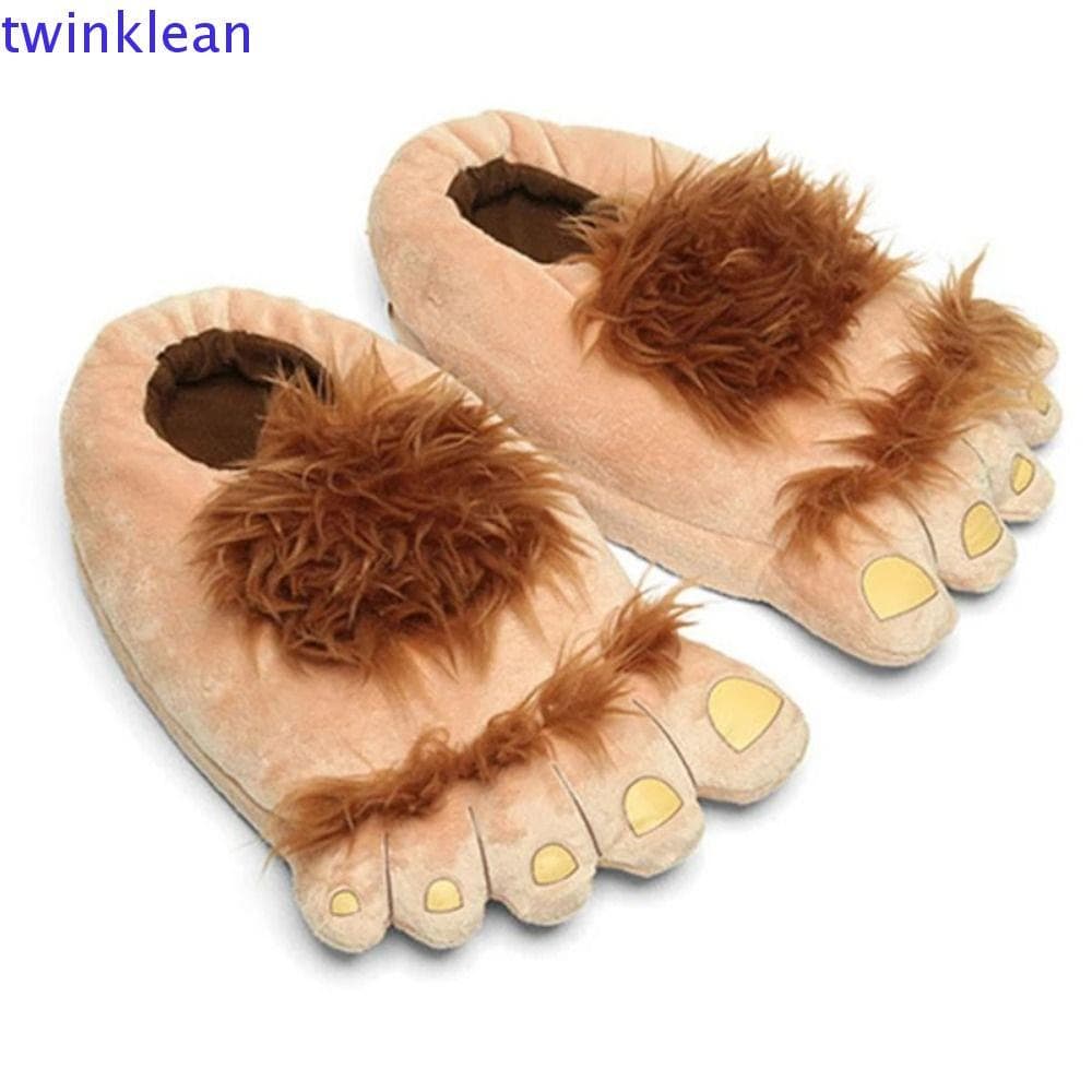 TWINKLEAN 1 Par De Chinelos De Pelúcia Peludos E Selvagens , Quentes De Aventura Peluda Com Pés Hobbit , Plataforma