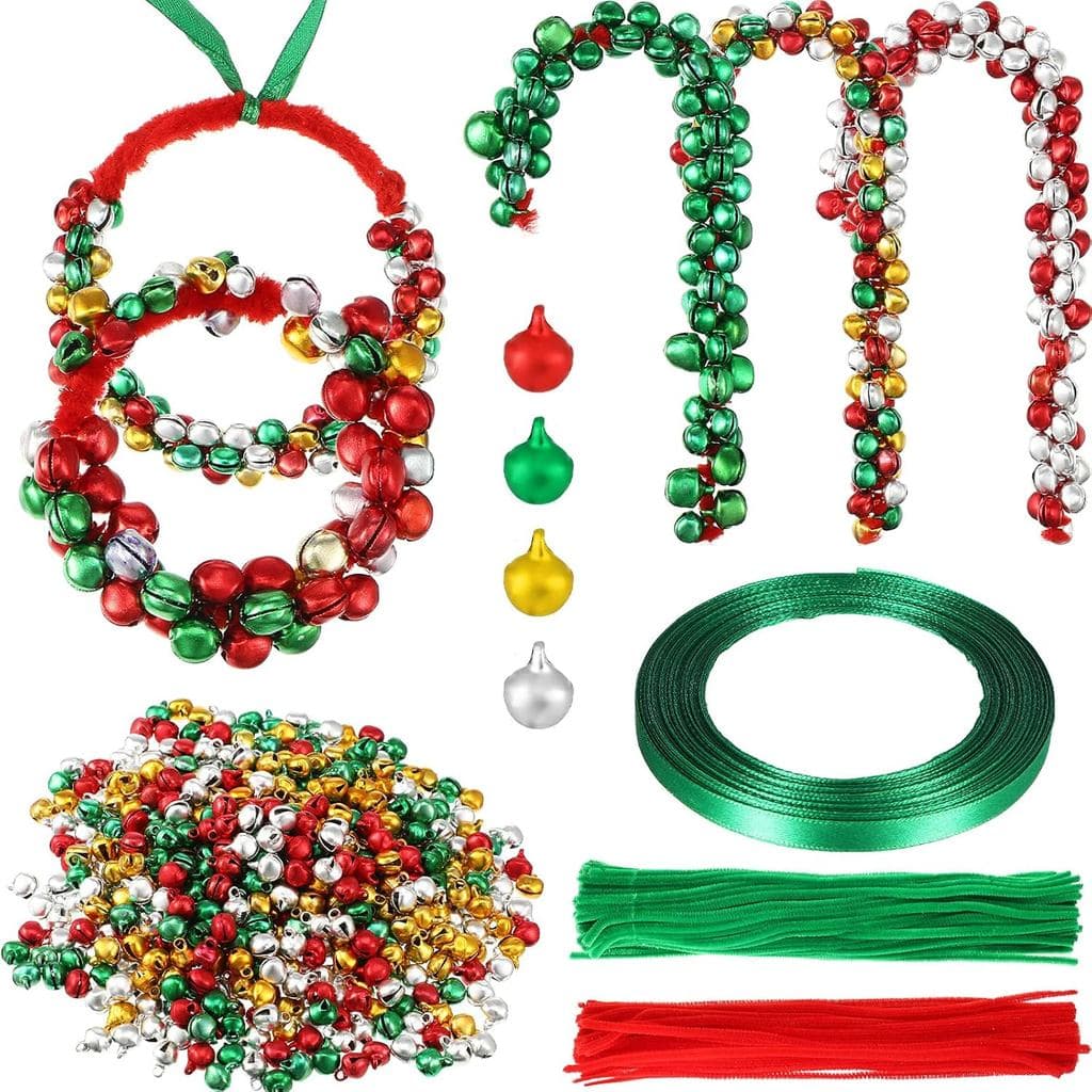 1000 Peças de Sinos de Natal para Artesanato, Pequenos Sinos Coloridos para Decoração de Árvore de Natal com 50 Peças de