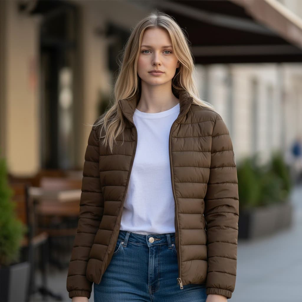 Jaqueta Feminina Bobojaco Puffer Com Capuz Nylon De Frio