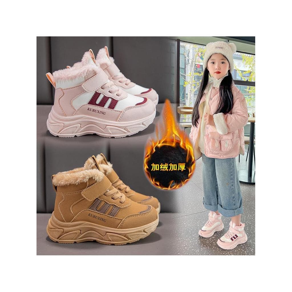 Crianças grandes sapatos de algodão velo engrossado sapatos quentes meninas sapatos 2025 inverno novo estilo meninos sap