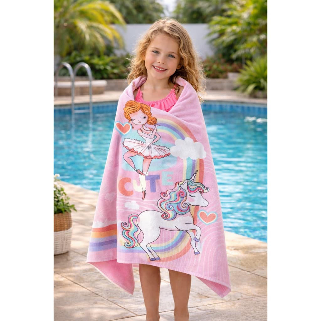 Toalha De Banho Piscina Viagem Para Menina Fantasia Unicórnio Bailarina