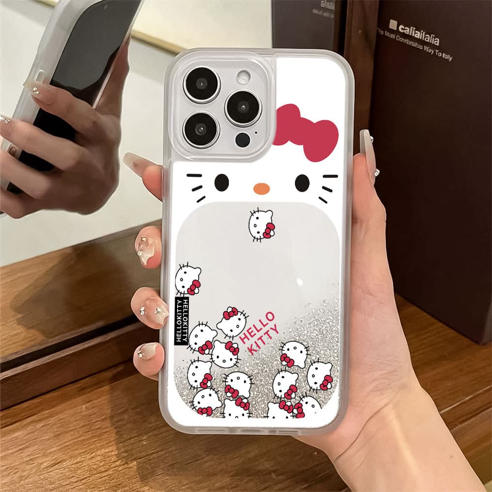 Gato Bonito Liquid Glitter Sequin Capa Capinha Para iPhone XR XS 11 12 13 14 Plus 15 16 17 Air Pro Max Antidigital