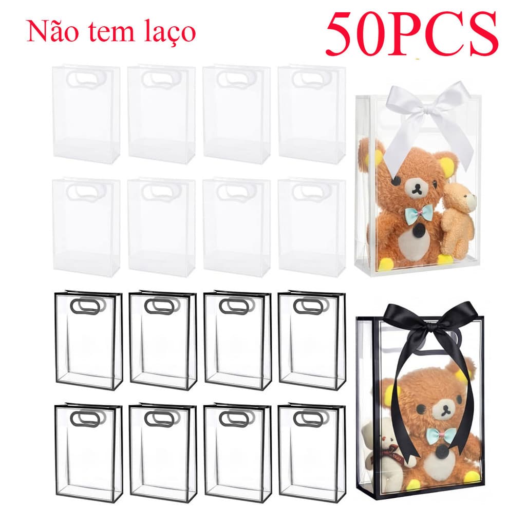 50 Sacolas Plásticas sem Laços com Bordas Estilizadas - Perfeitas para Presentes e Compras