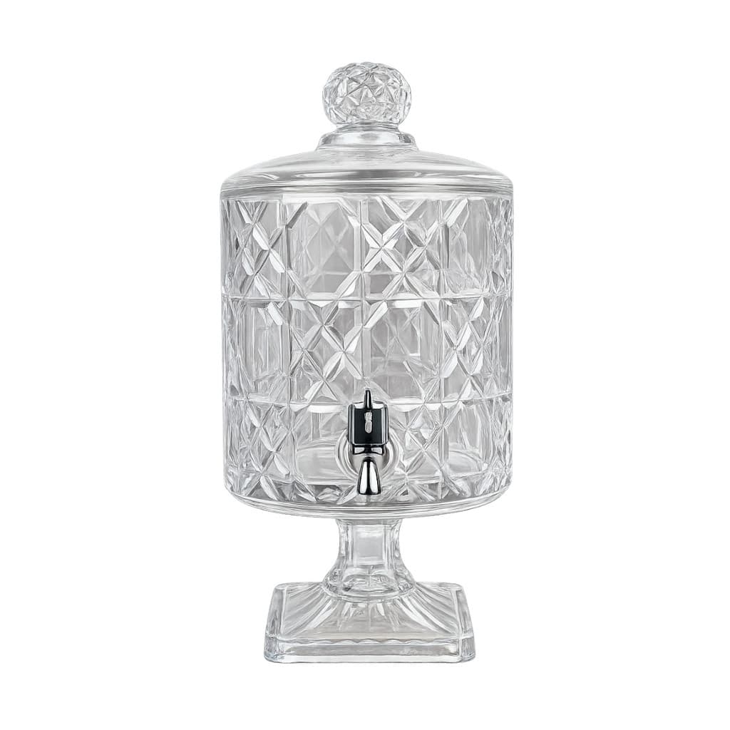 Dispenser Suqueira Vidro Lapidado Transparente Luxo - 4.5L Para Servir Decoração Mesa Posta Festa
