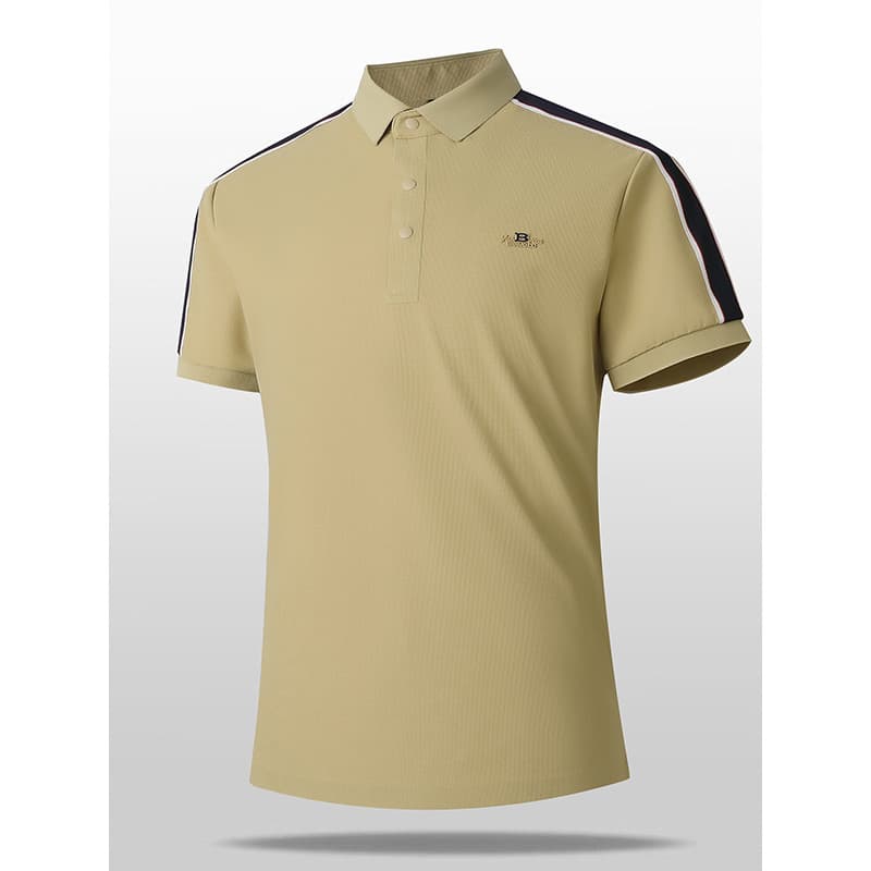 Camisa POLO masculina de manga curta lapela verão negócios Casual listras contraste cor High-End seda gelo suave respirá