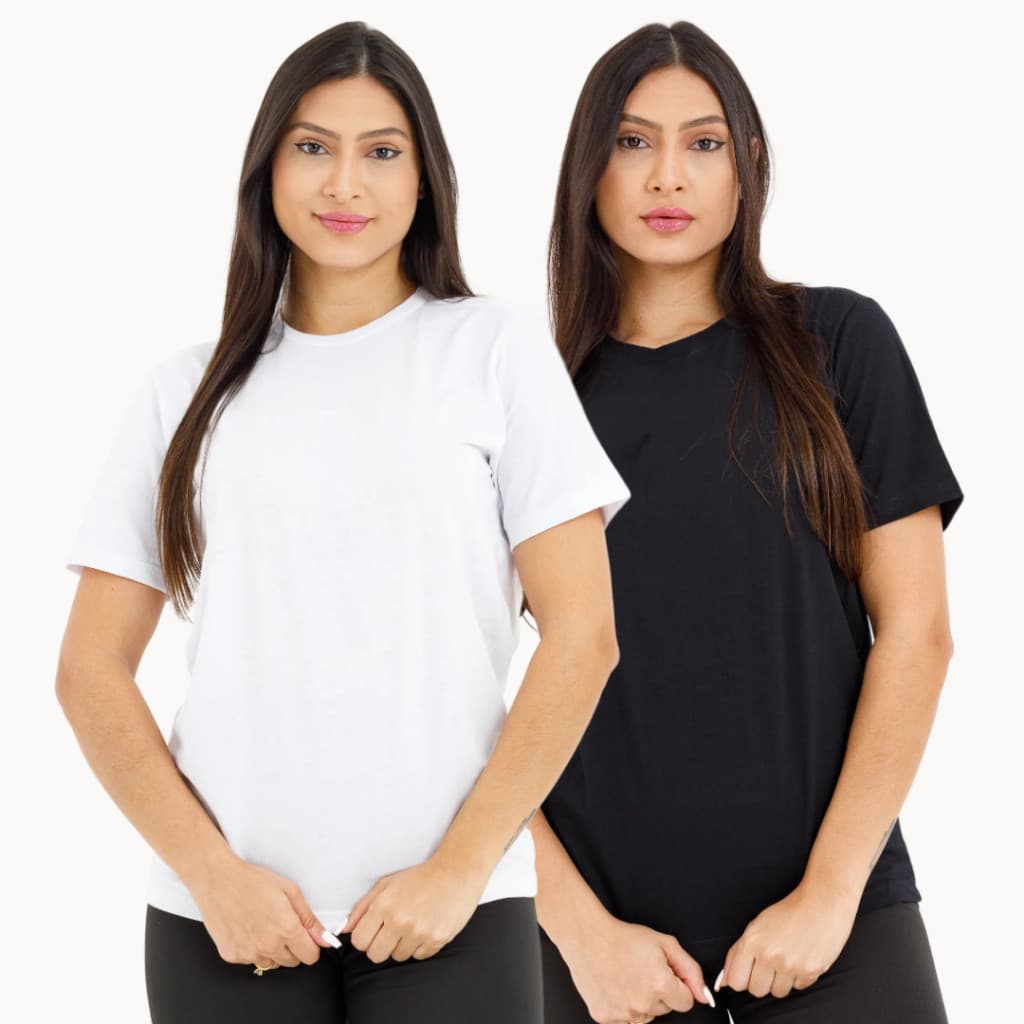 Kit com 2 Camisetas Femininas Básicas T-Shirt 100% Algodão