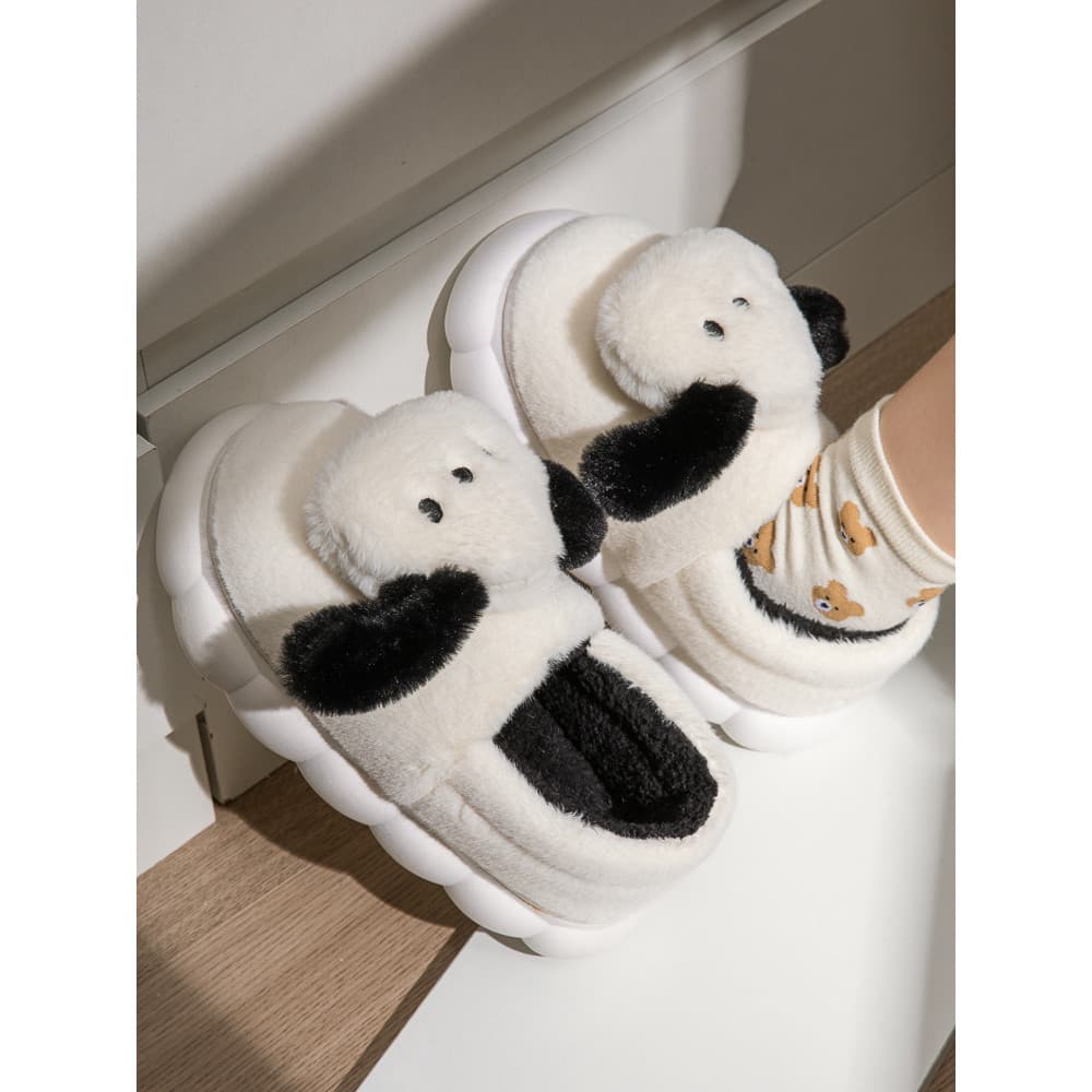 Bonito Pacha cão outono inverno sapatos de confinamento saco salto chinelos de algodão feminino interior casa de sola gr