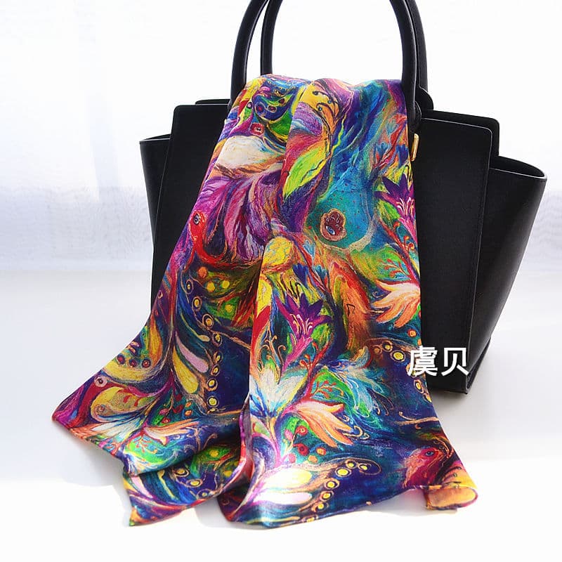 Estilo étnico colorido flor pena lenço de seda feminino primavera outono amoreira seda Hangzhou seda longo cachecol xale