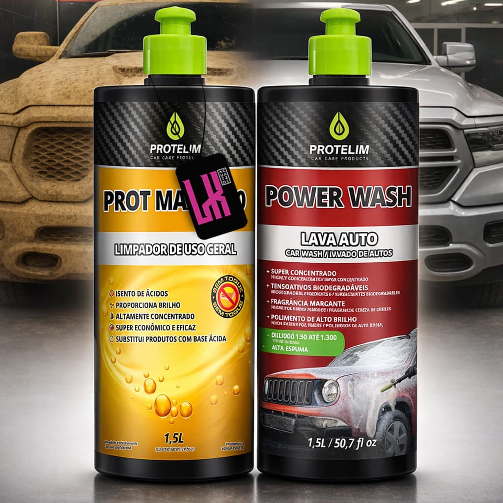 Kit Lava Carro Moto Shampoo Neutro e Pre Lavagem Sem Toque Multiuso Power Wash Max 5000 Protelim