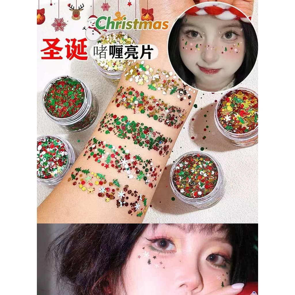 Natal maquiagem floco de neve sombra lantejoulas enfeite maquiagem dos olhos rosto adesivos Gel Glitter brilhante maquia