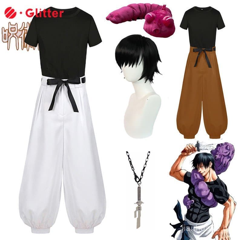 Anime Jujutsu Kaisen Fushiguro Toji Cosplay Traje Para Homens Adultos T-Shirt Top Calças Peruca Colar Boneca Plush Party