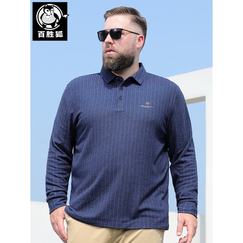 Baisheng Fox plus Fat plus Size camiseta masculina de manga comprida solta camisa POLO gorda outono meia-idade idosos la