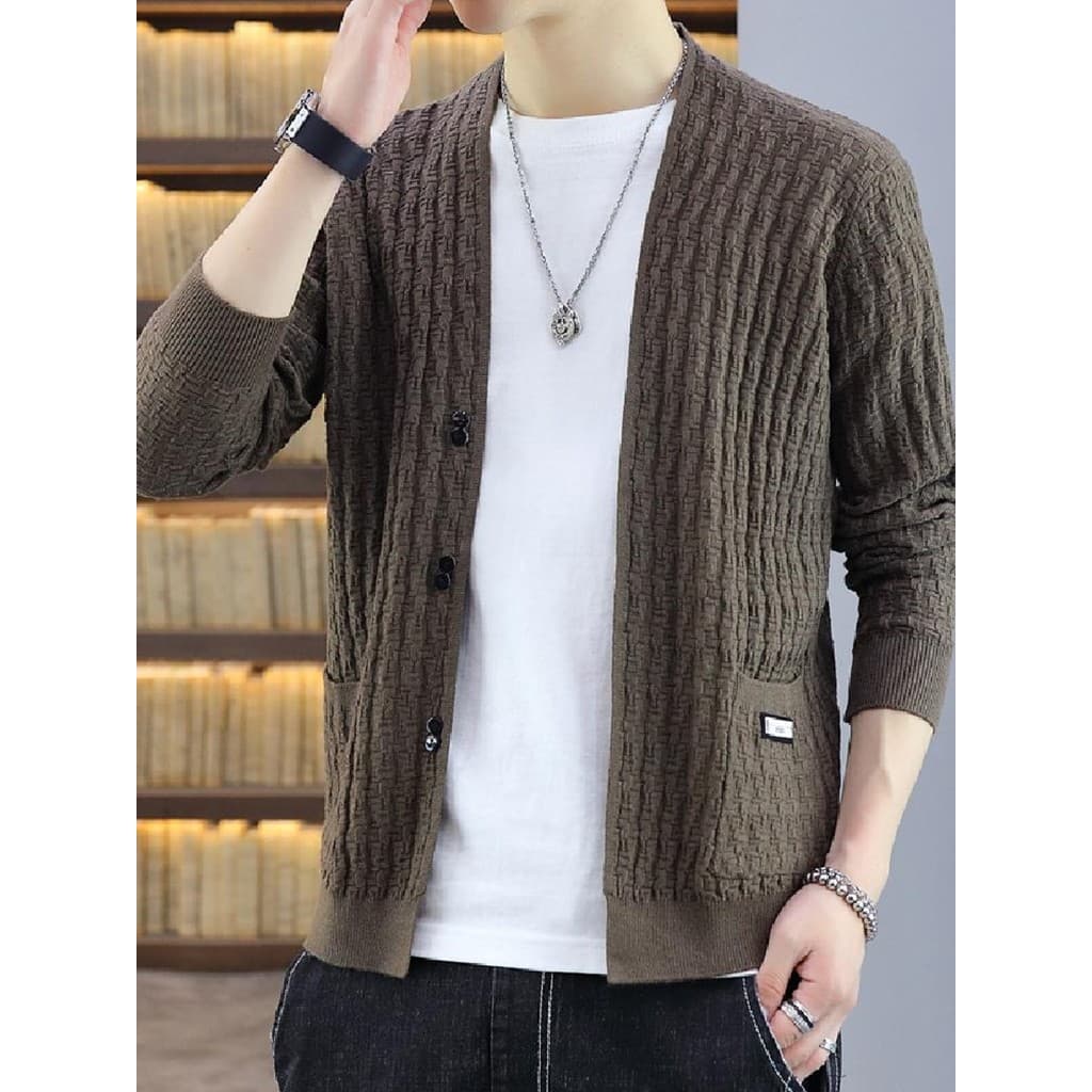 Camisola masculina primavera outono novo estilo na moda Retro malha Cardigan Street Wear ins All-Match juventude jaqueta
