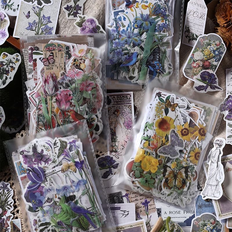 200 Pcs Retro Adesivos Para Livros De Recortes De Papel Acessórios Plantas Florais Estéticos Jornalismo Álbum De Artesan