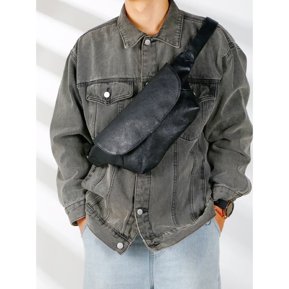 Novo estilo de couro genuíno saco de peito masculino simples vegetal curtido primeira camada de couro grande capacidade