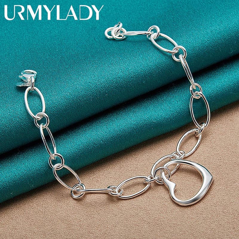 URMYLADY 925 Prata Esterlina Coração Pingente 20cm Pulseira Para Mulheres Casamento Noivado Moda Charme Jóias