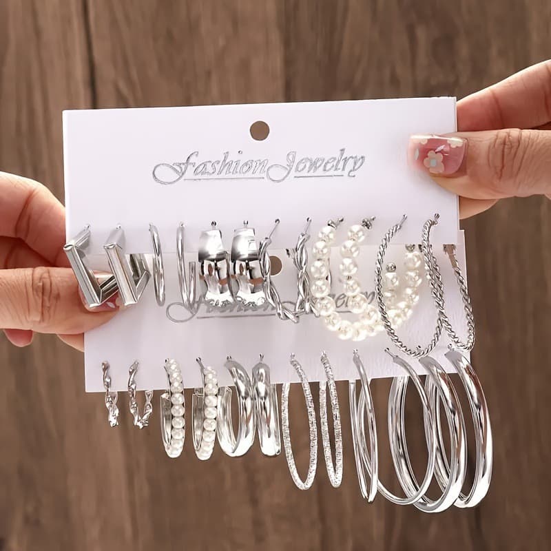 12 Pares De Brincos De Argola Quadrados De Metal Simples Retrô , Presente De Acessórios De Joias Femininas Da Moda