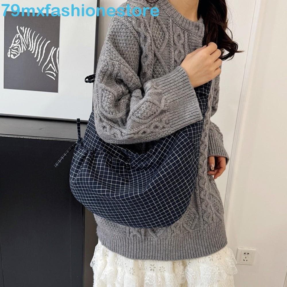 Bolsa De Lona MXFASHIONESB , Chifre De Vaca Moderna Xadrez Plissada Crossbody Leve De Grande Capacidade