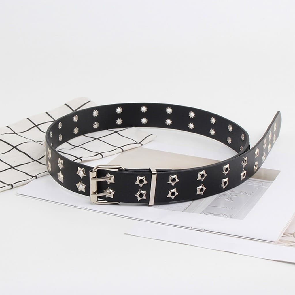 Cinto De Couro Cravejado Com Ilhós , Punk Gótico Furos Duplos Cravejados Para Homens E Mulheres , Calças Jeans