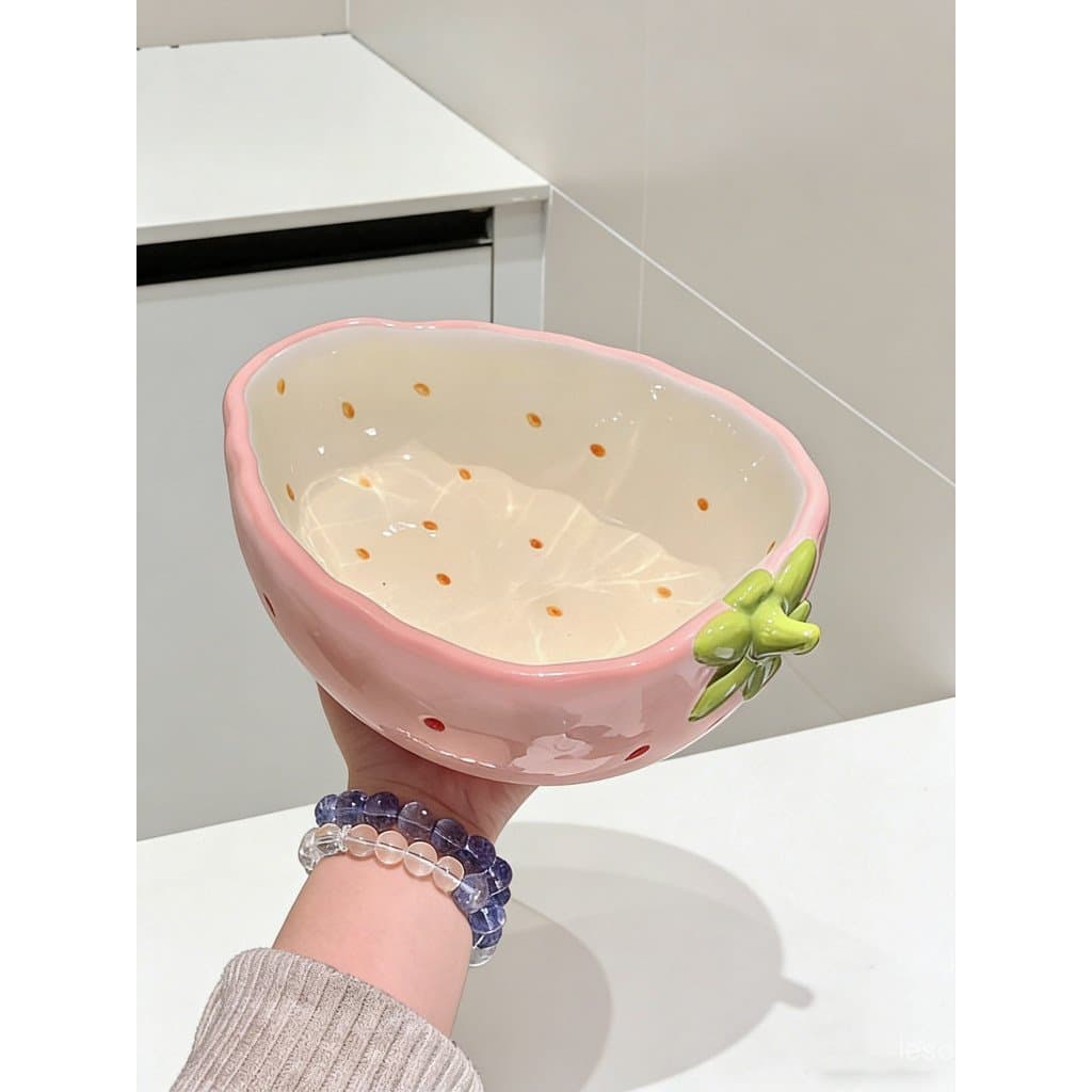 Tigela de cerâmica em formato de morango, fruteira estilo ins, prato de frutas para mesa de centro da sala de estar, sal