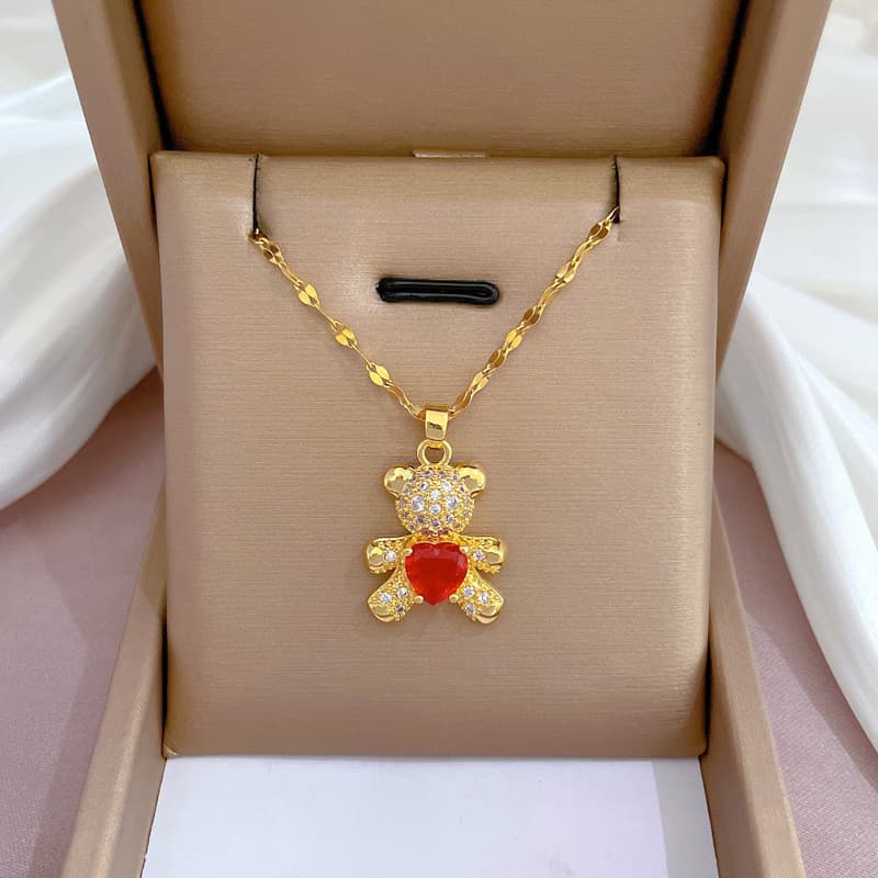 Pingentes De Urso De Aço De Titânio Com Colares Para Mulheres , Luxo , Micro Incrustação , Strass , Clavícula , Garganti