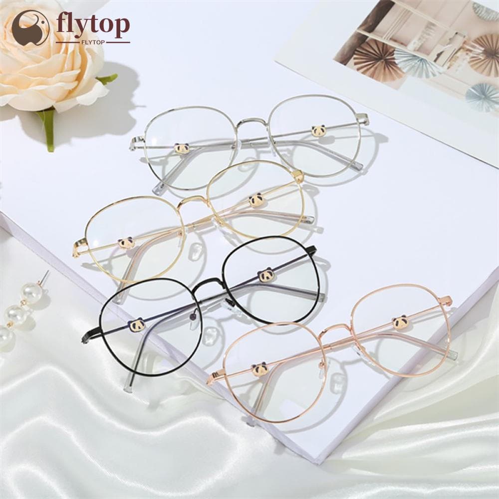 FLYTOP Bonito Anti Luz Azul Óculos Panda Decorativo Armação De Metal Moda Confortável Transparentes Para Mulher K9N3