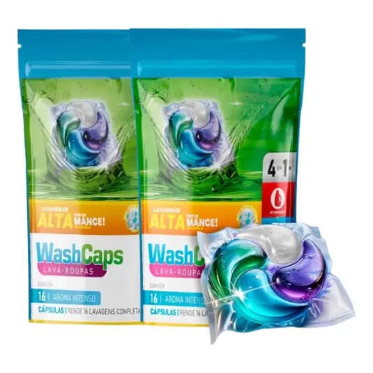 WashCaps Sabão em Cápsulas para Roupas, 16/32/48 Unidades Aroma Suave, Remove Manchas mais profundas