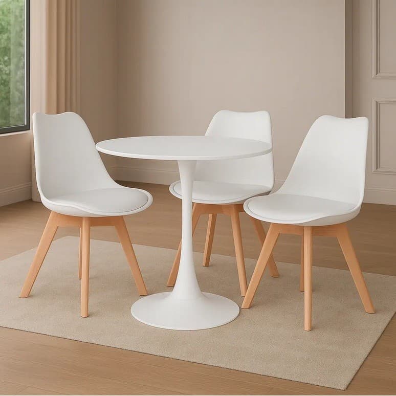 Kit 3 Cadeiras Leda CSS Wood Estofada PU Base Madeira Branco