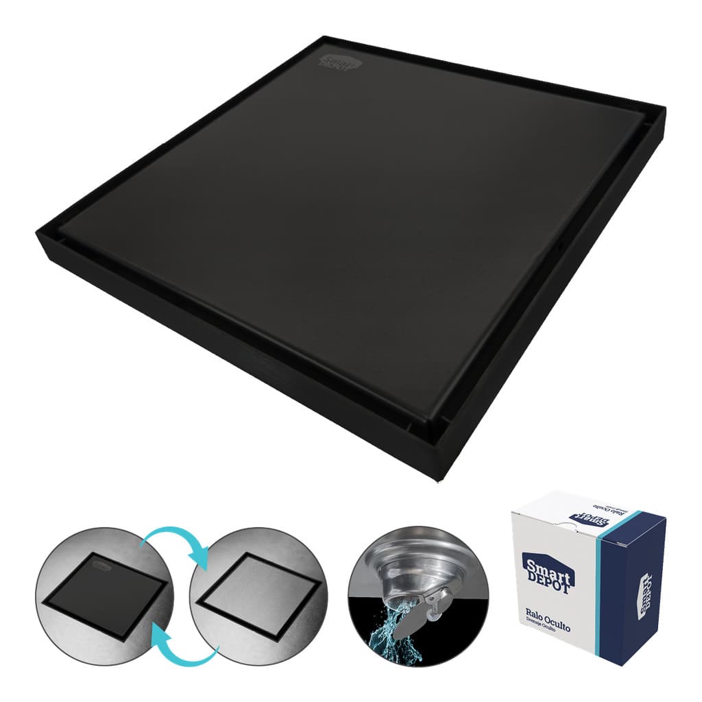 Ralo Oculto Inox Metal SLIM BLACK 20X20cm S/Borda Smart DEPOT