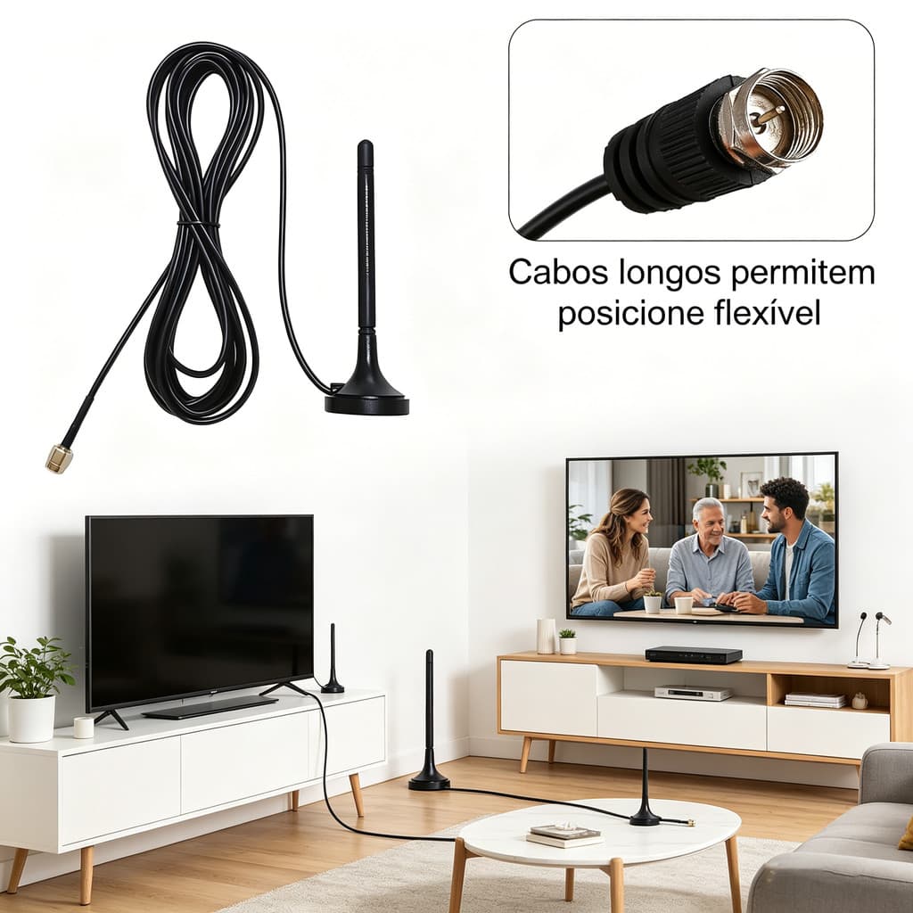 Antena Digital Interna Amplificada HDTV com Cabo 5 Metros para Smart TV Sinal Digital