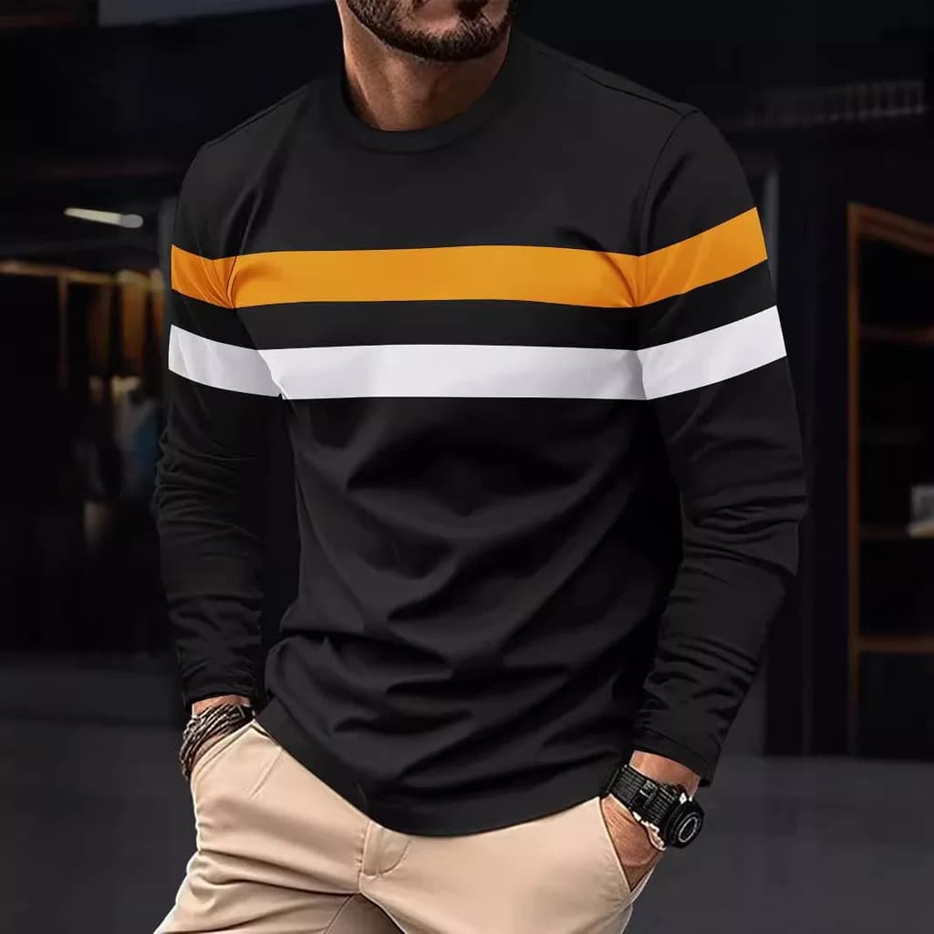 Primavera Outono Masculino Cor Combinando Casual Moda Esportes Ginásio Praia Férias Em Torno Do Pescoço Manga Longa O-Ca