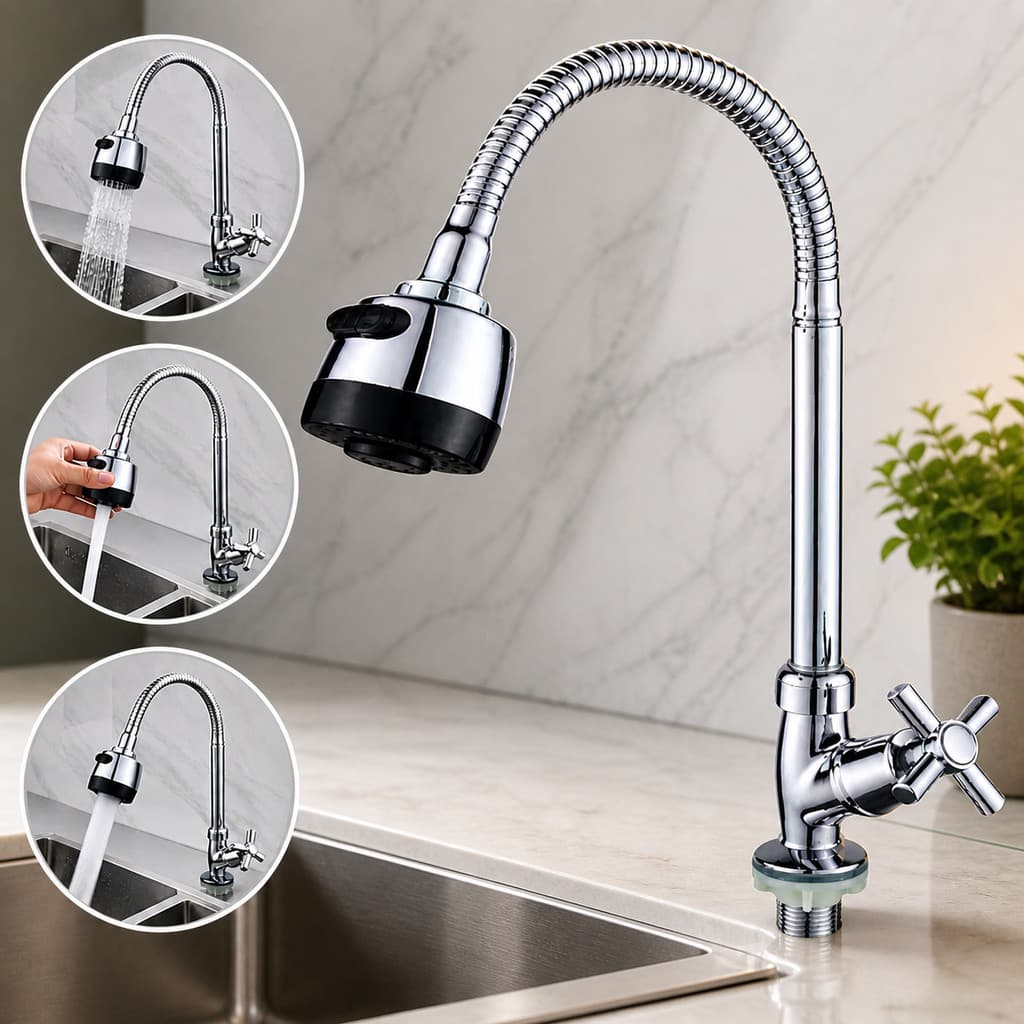 Torneira Gourmet Cozinha Flexível 2 Jatos Bancada Pia Mesa Silicone Ducha Chuveirinho Metal Cromada Arejador Economica