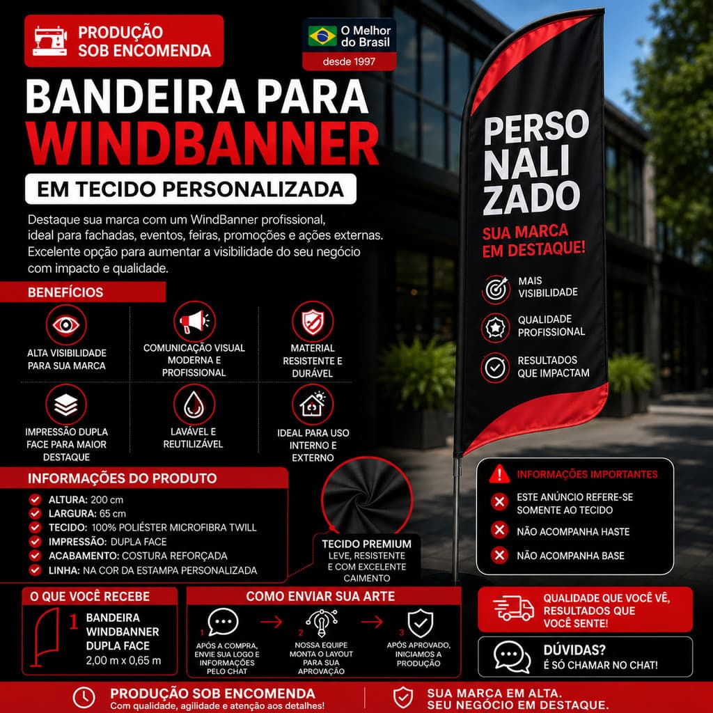 Wind Banner Somente Tecido Dupla Face 200 cm Personalizada