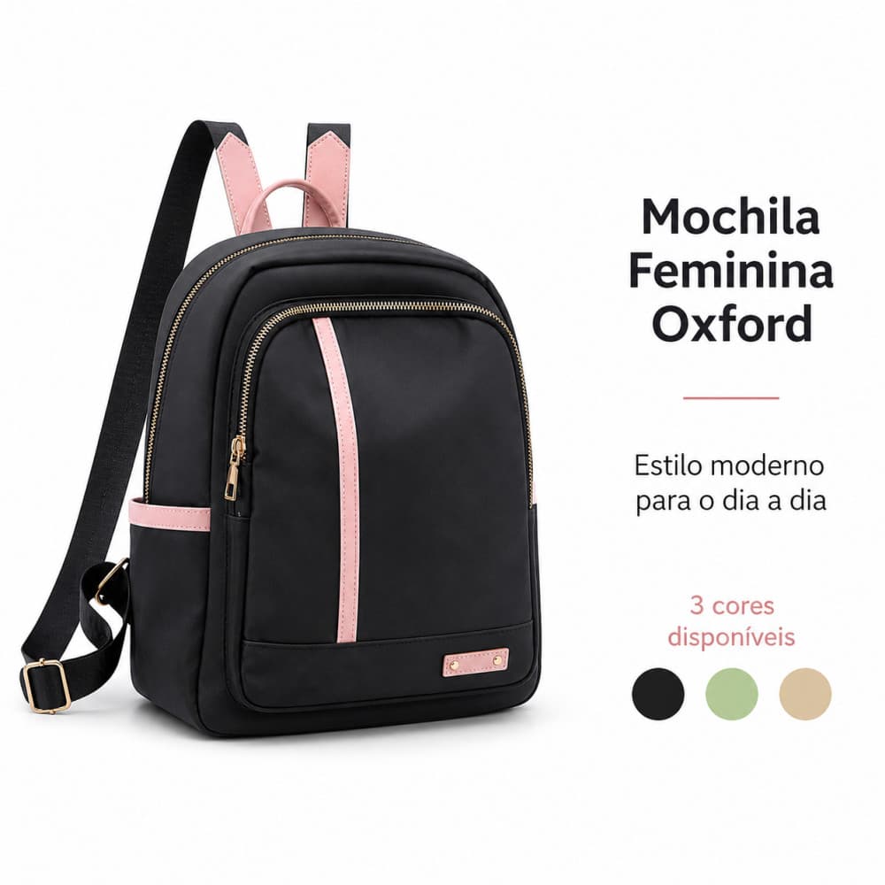 Mochila Feminina Oxford 26x13x35cm | Leve e Resistente para Dia a Dia 3 Cores