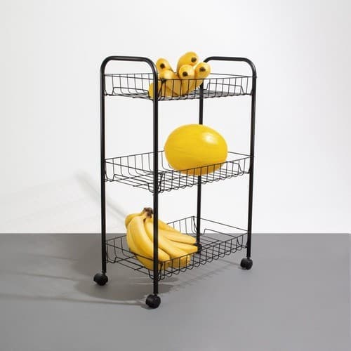 Fruteira Prateleira Com Rodas 3 Andares Mor Cor Preto
