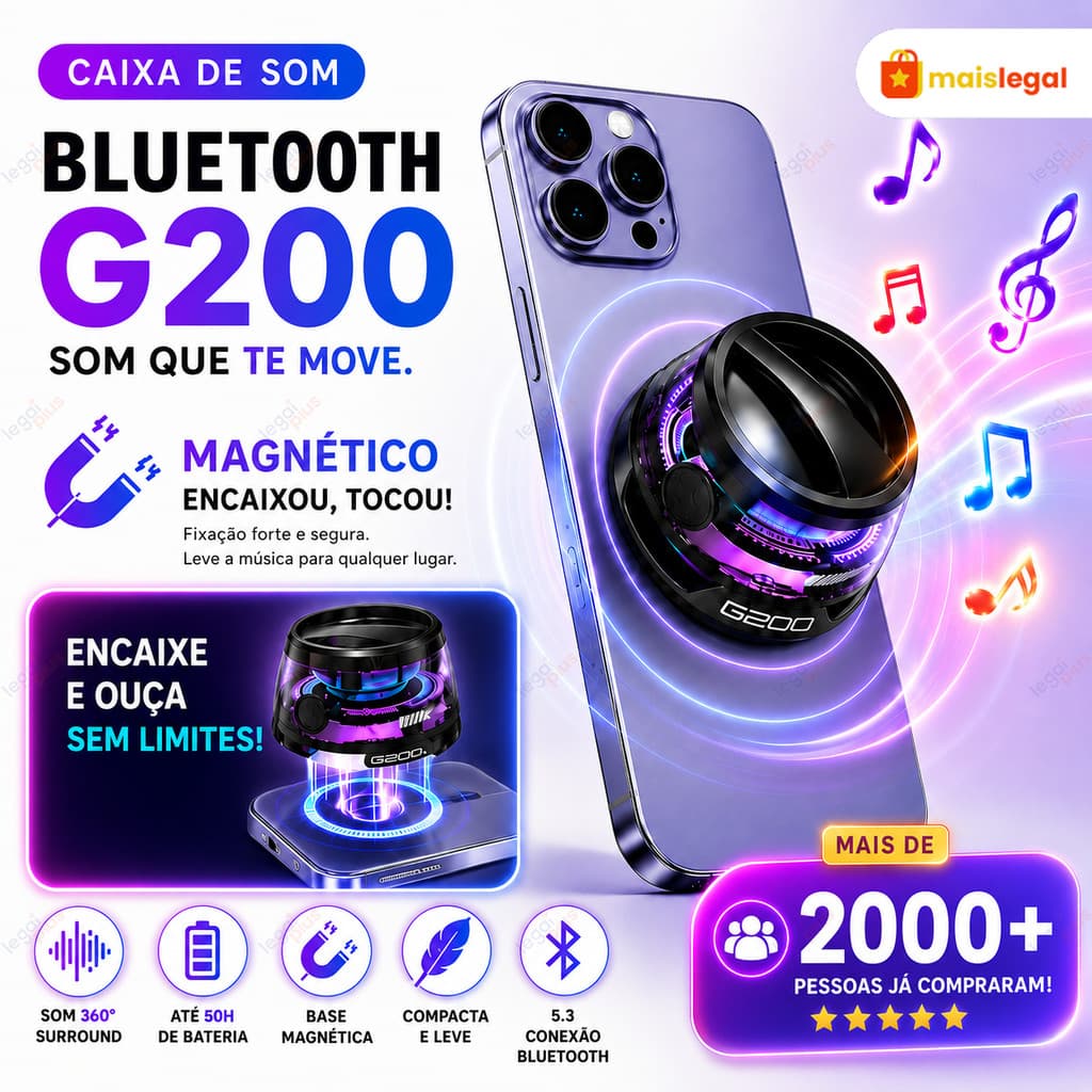 Mini Caixa de Som Magnética Bluetooth Portátil, LED RGB À Prova D’água, Leve e Compacta para Exterior