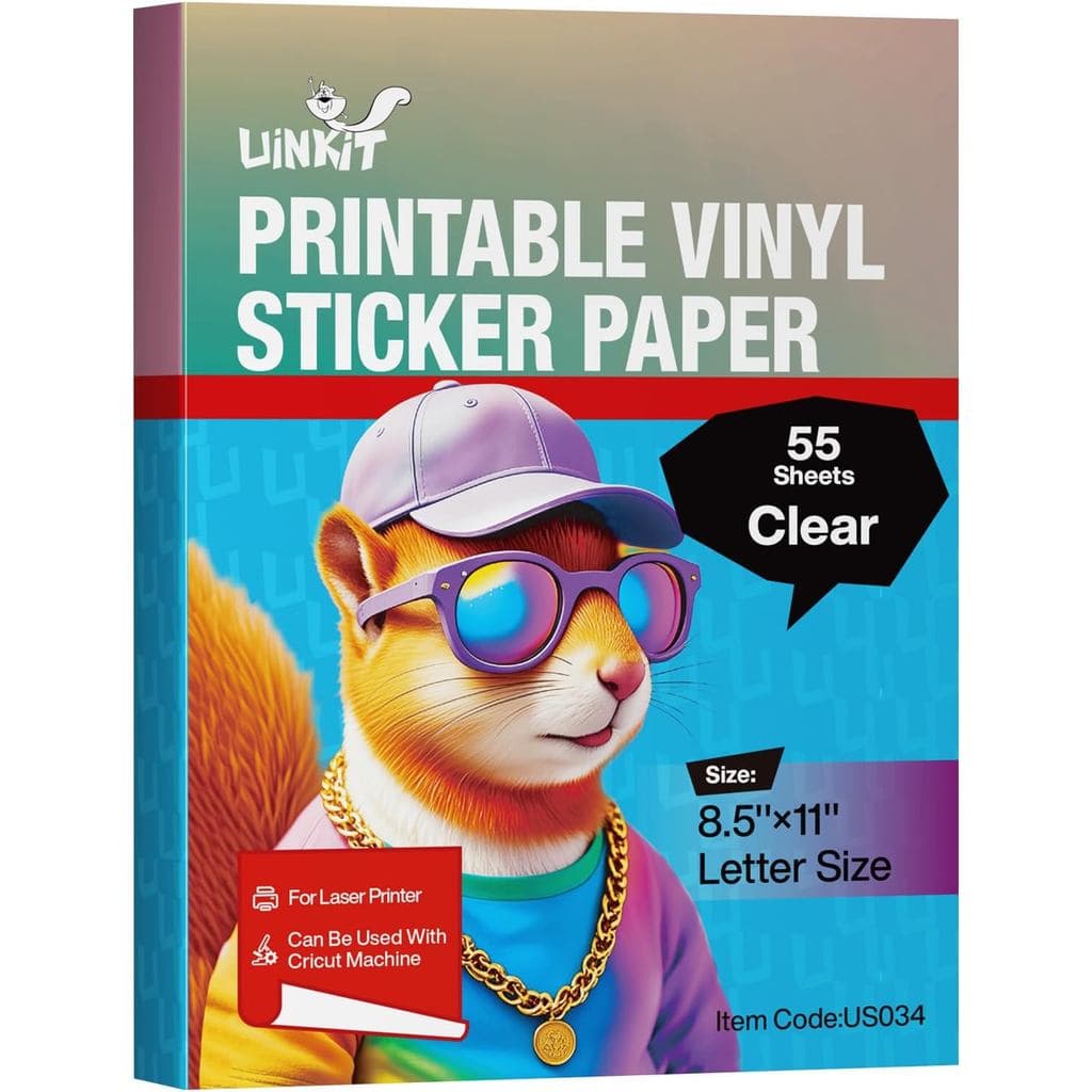 Uinkit 55 Folhas de Adesivo Transparente Imprimível à Prova d'Água, Adesivo de Vinil Transparente Apenas para Impressora