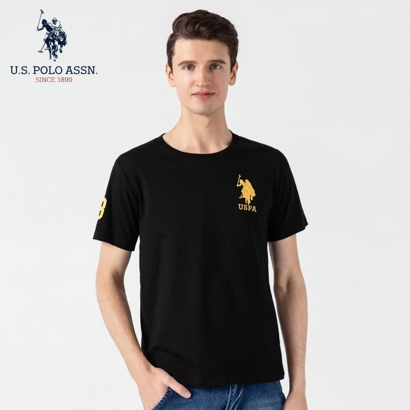Uspoloassn verão masculino em torno do pescoço de manga curta camiseta puro algodão bordado cavalo etiqueta camiseta juv