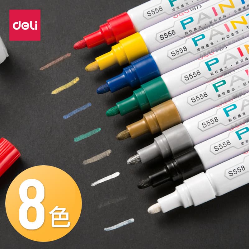 Deli s558 Caneta de pintura Preto Branco Ouro Prata Vermelho Amarelo Azul Verde 8 Cores Opcionais Não Desbotamento Canet