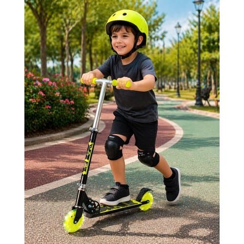 Mini Patinete Infantil Luminoso Verde Rodas Ajustaveis Brilho Decoração Seguranca Diversao