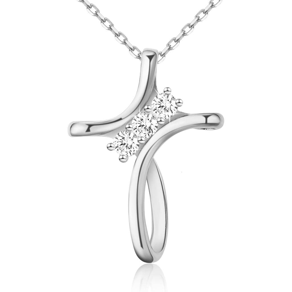Cross Necklace for Women, 925 Sterling Silver 18K Gold Plated Diamond Necklace for Women, Cross Pendant with 3 Stone 5A