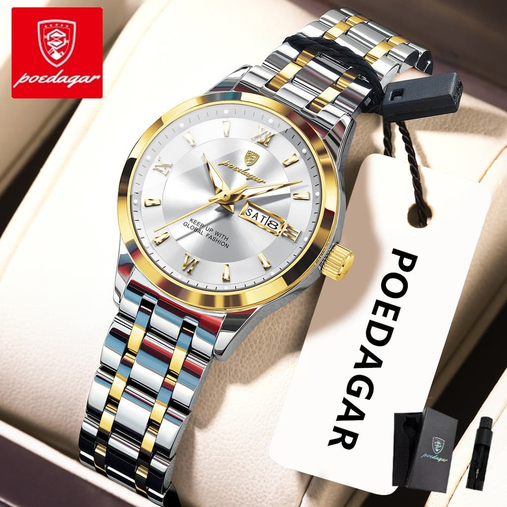 Relógio POEDAGAR , Elegante , Requintado À Prova D'água , Quartzo , Aço Inoxidável , Deslocamento Diário , Feminino