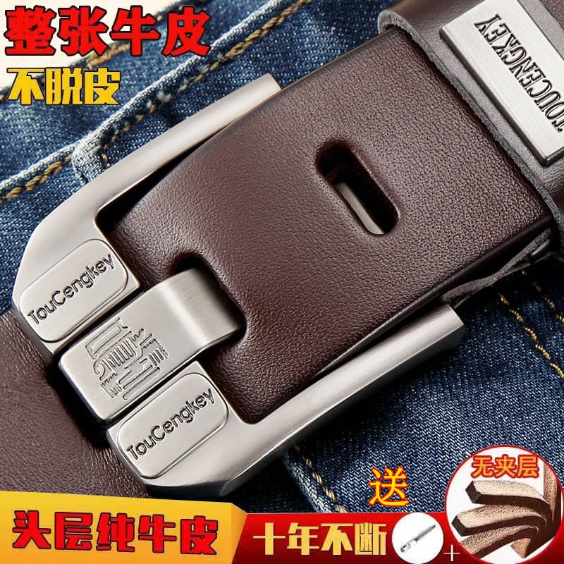Cinto de couro puro de primeira camada masculino fivela de pino de couro genuíno jovens Casual All-Match de meia-idade