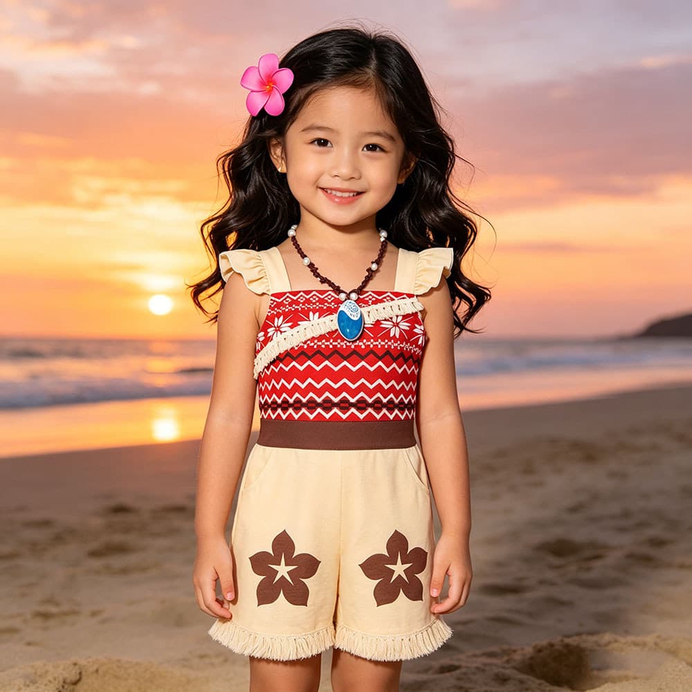 Moana Macacão Infantil De Algodão De Verão Com Manga Babada E Shorts Infantis Roupas Diárias